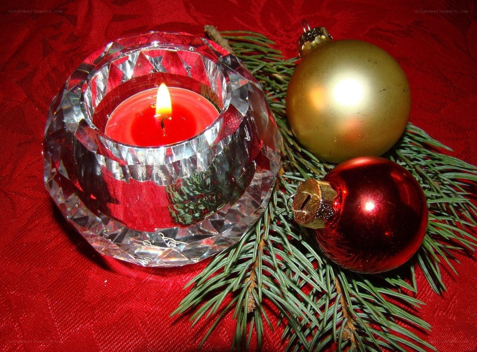 Christmas candle and ornaments