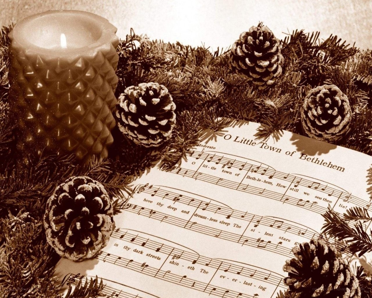 Christmas candle and sheet music