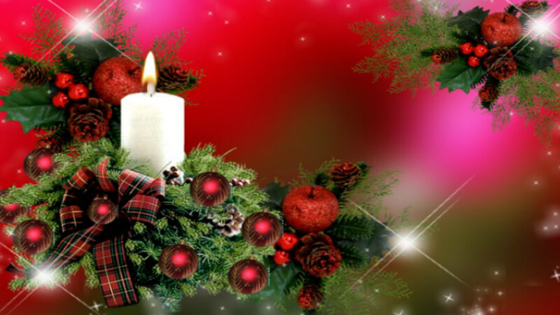 Christmas Candle Arrangement — Red, Festive, Winter, Digital Art, Pinecones