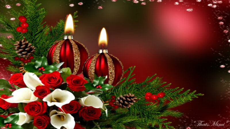 Christmas Candle Arrangement — Red, Festive, Winter, Digital Art