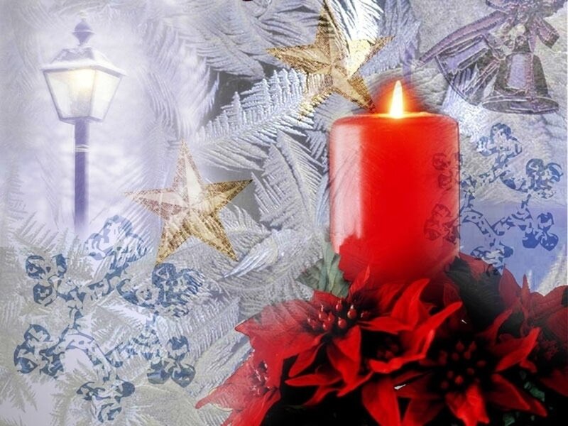 Christmas candle with poinsettia