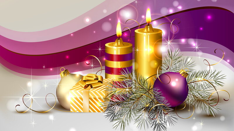 Christmas Candles and Ornaments — Purple, Festive