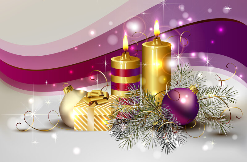 Christmas Candles and Ornaments — Purple