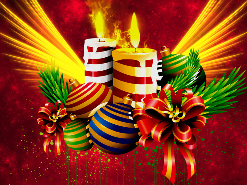 Christmas Candles and Ornaments — Red, Festive