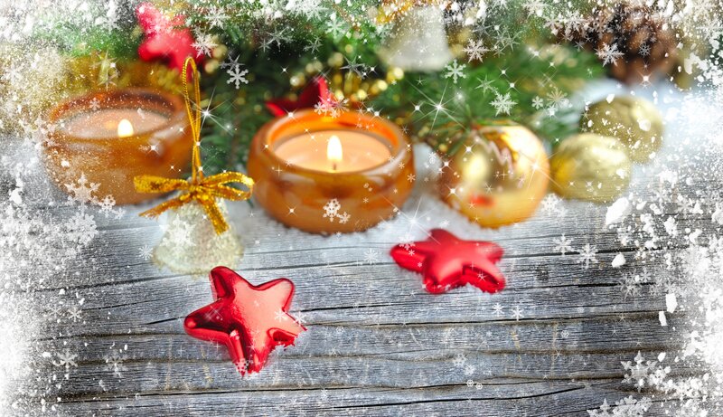 Christmas Candles and Ornaments — Red, Festive, Winter