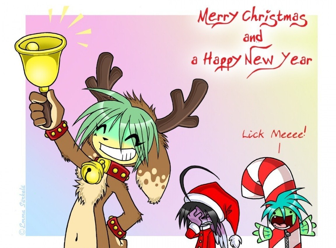 Christmas card with cartoon characters
