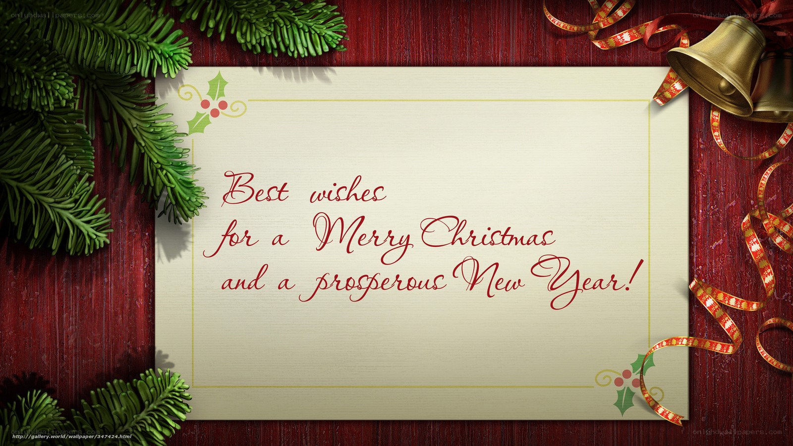 Christmas card with holly and bells