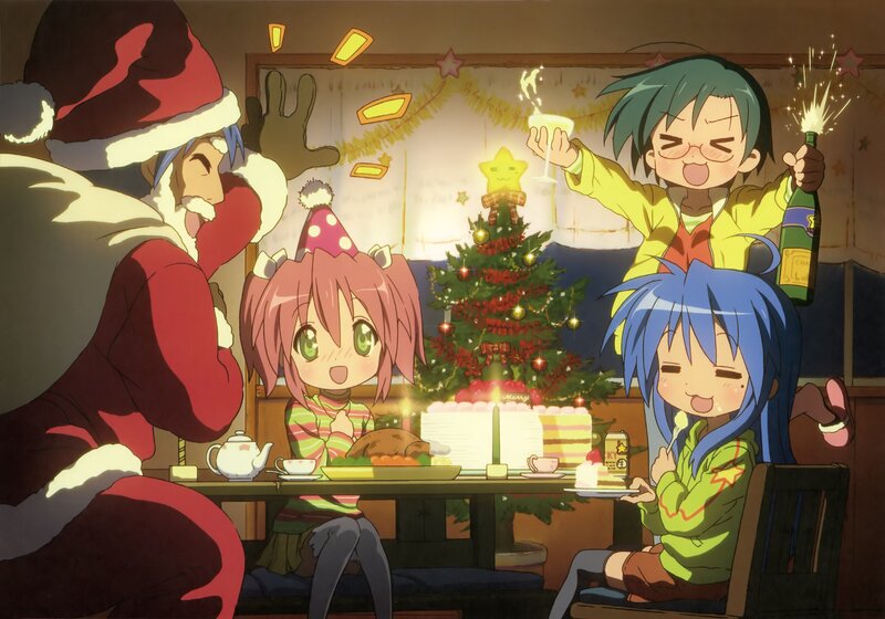 Christmas celebration with anime characters