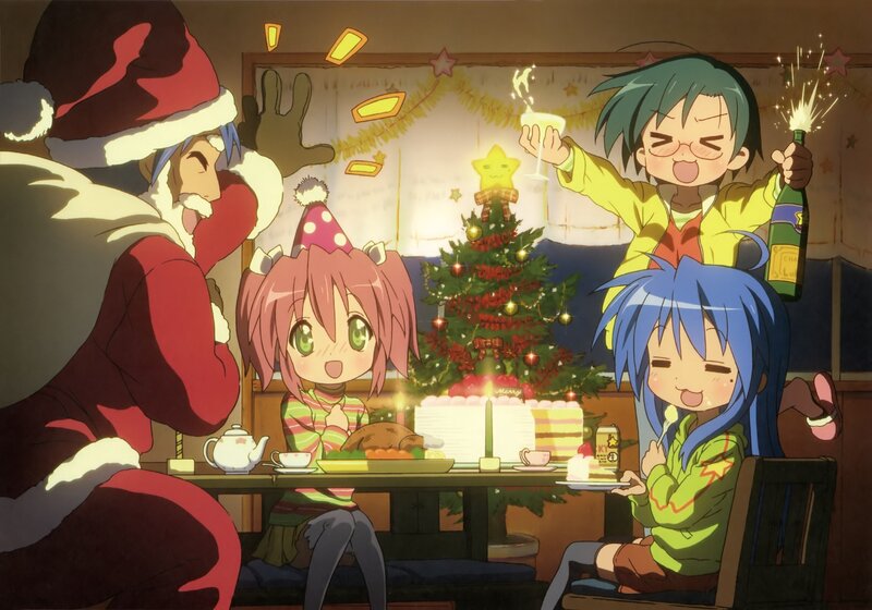 Christmas celebration with anime characters