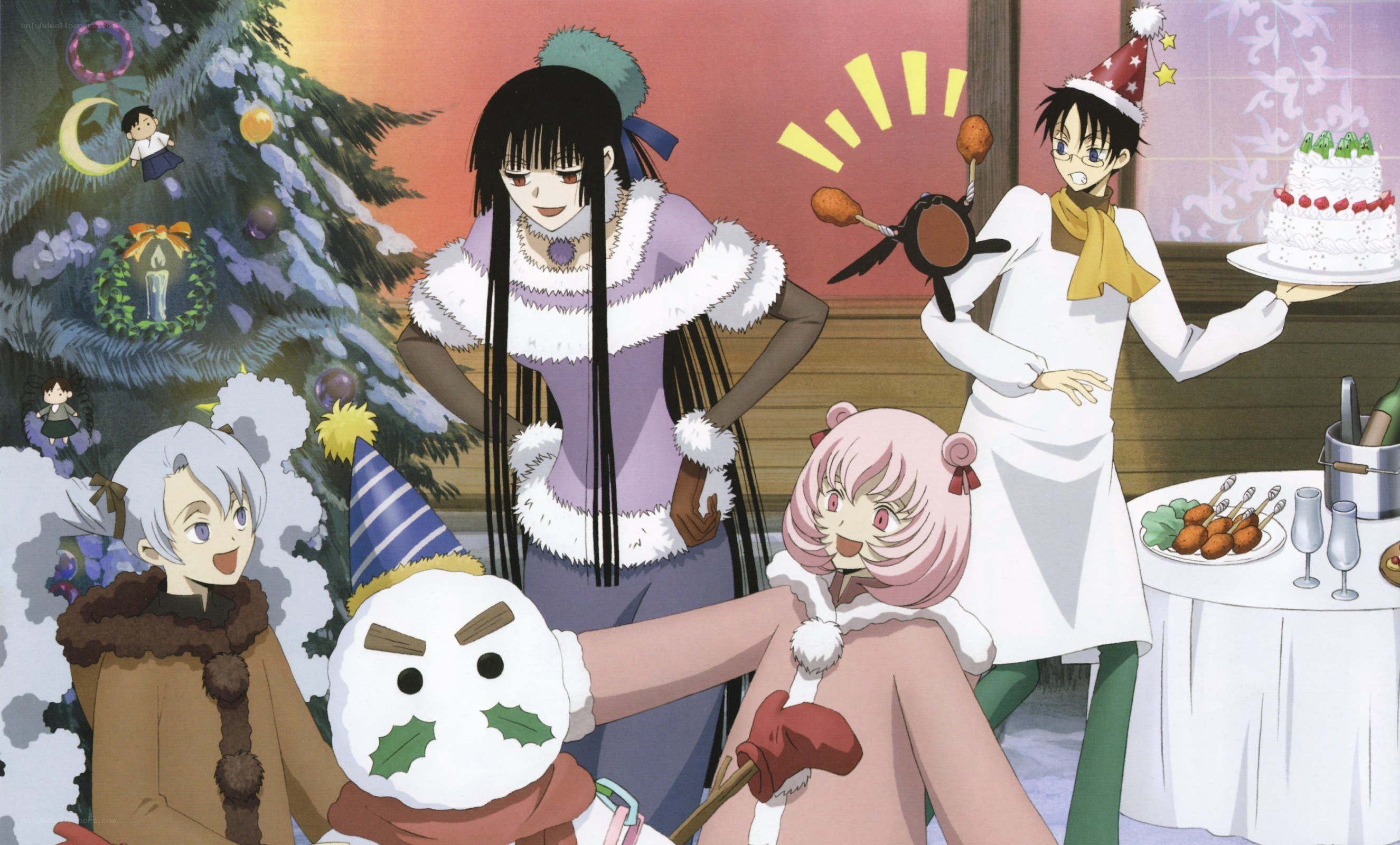 Christmas celebration with anime characters