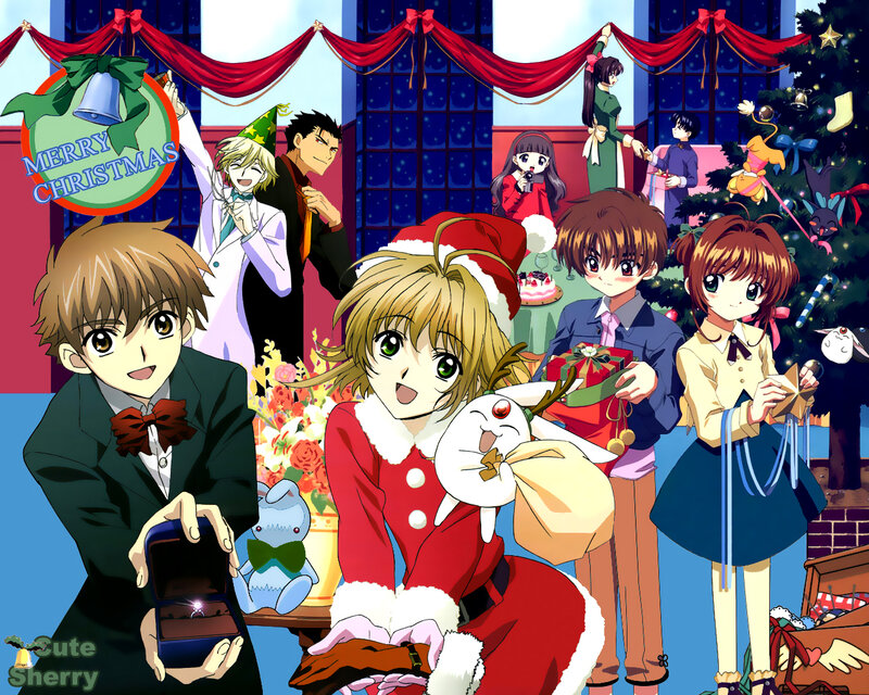 Christmas celebration with anime characters
