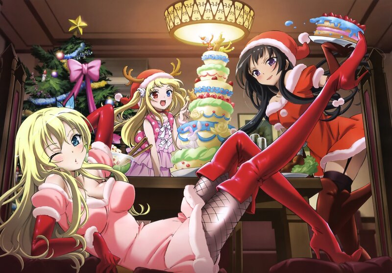 Christmas celebration with anime girls