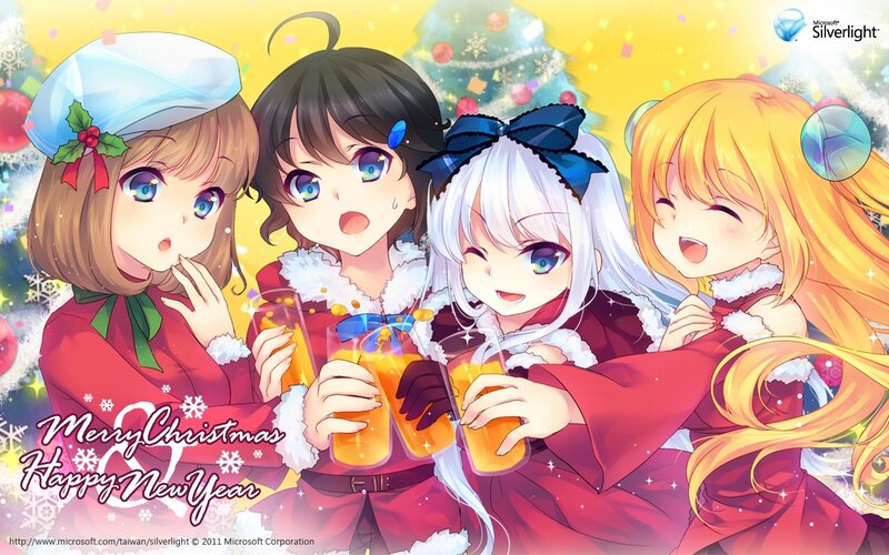 Christmas celebration with anime girls