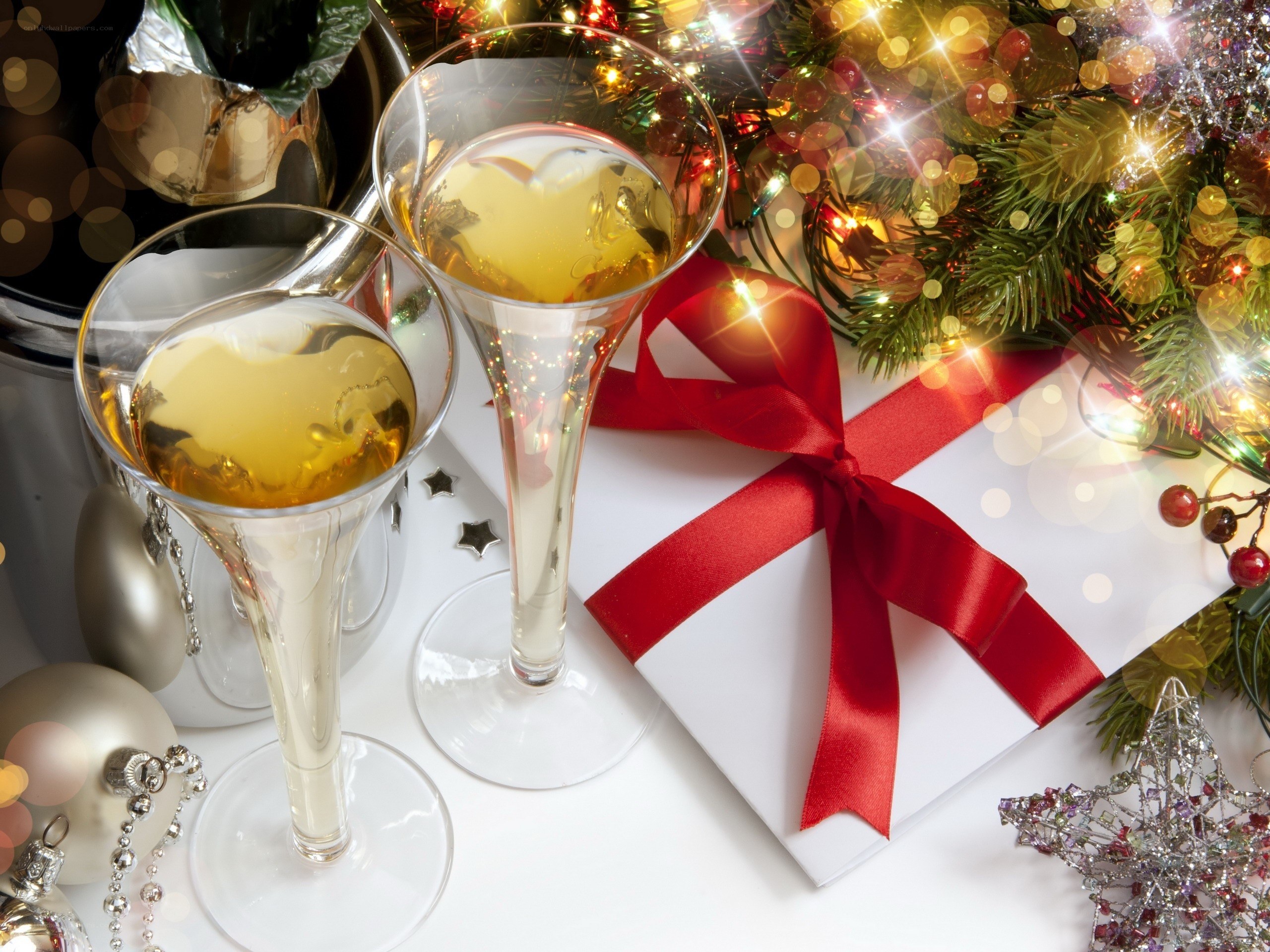 Christmas celebration with champagne