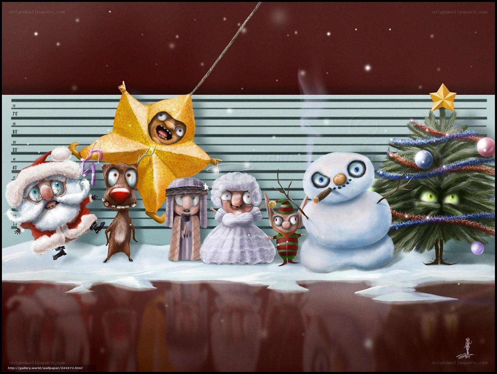 Christmas characters in mugshot