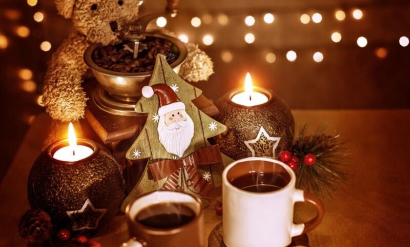 Christmas Coffee Setup — Brown, Cozy