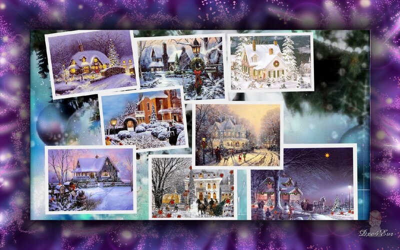 Christmas collage of snowy scenes