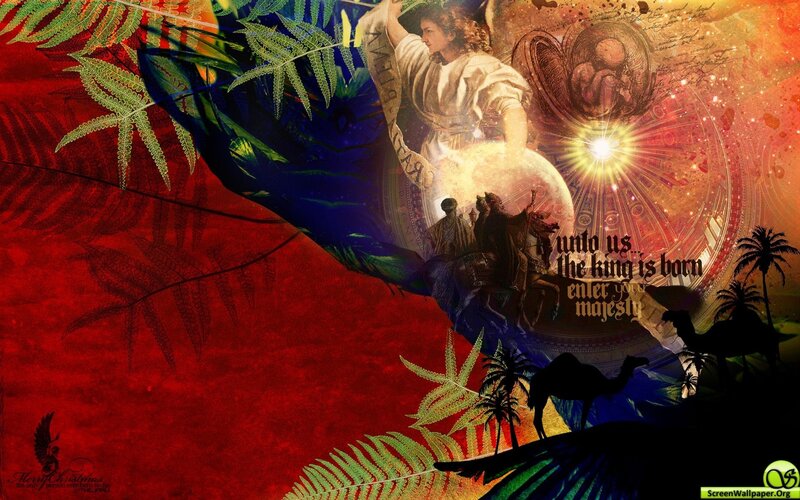 Christmas collage with angels and camels