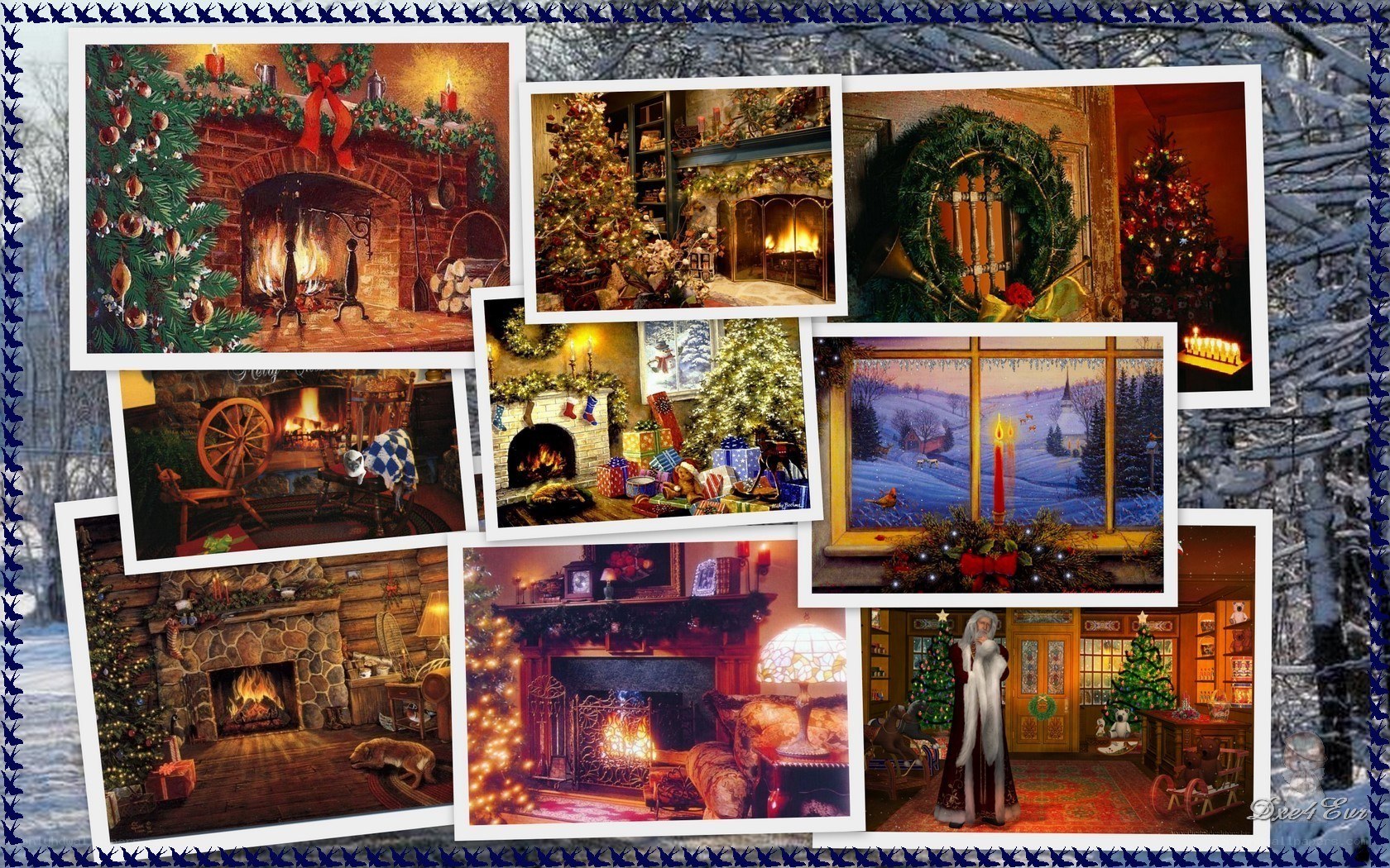 Christmas collage with fireplaces