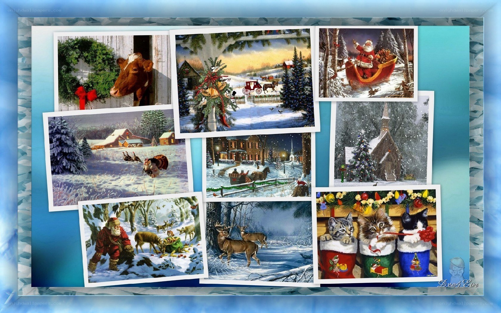 Christmas collage with Santa and animals