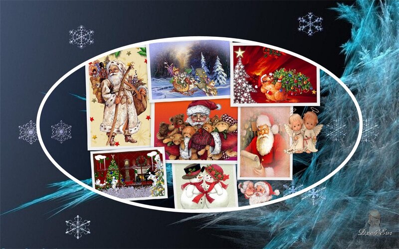 Christmas collage with Santa and holiday scenes