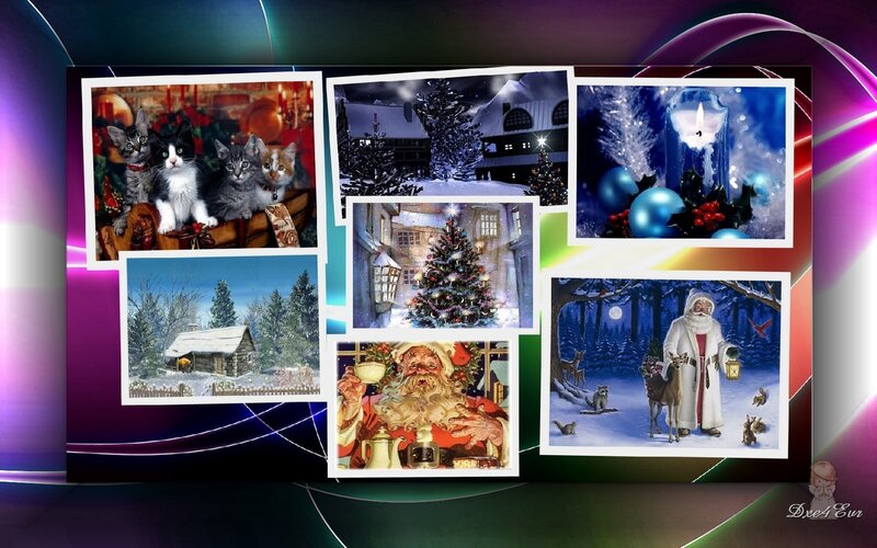 Christmas collage with Santa and kittens