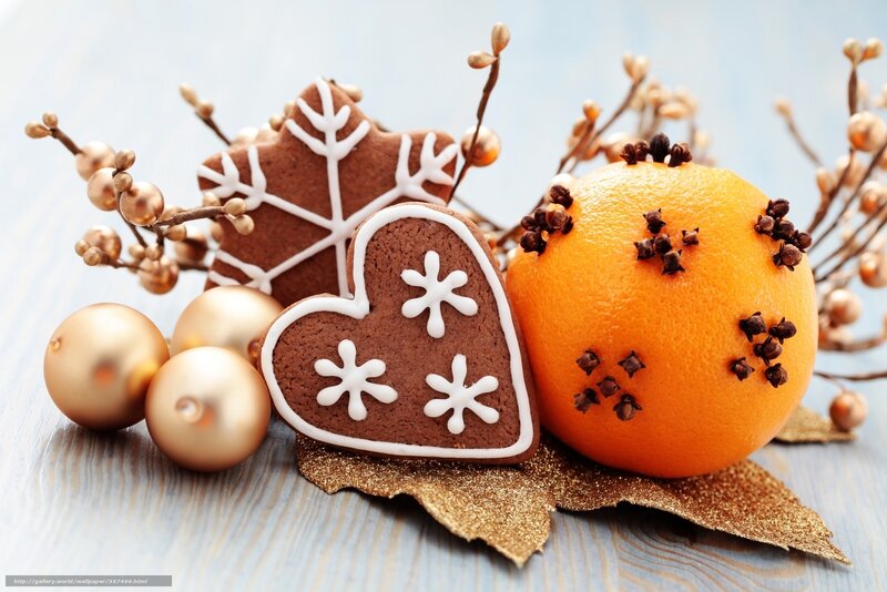 Christmas cookies and orange decoration