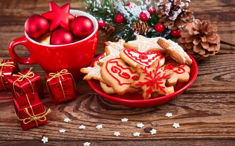 Christmas Cookies and Ornaments — Red, Festive, Winter