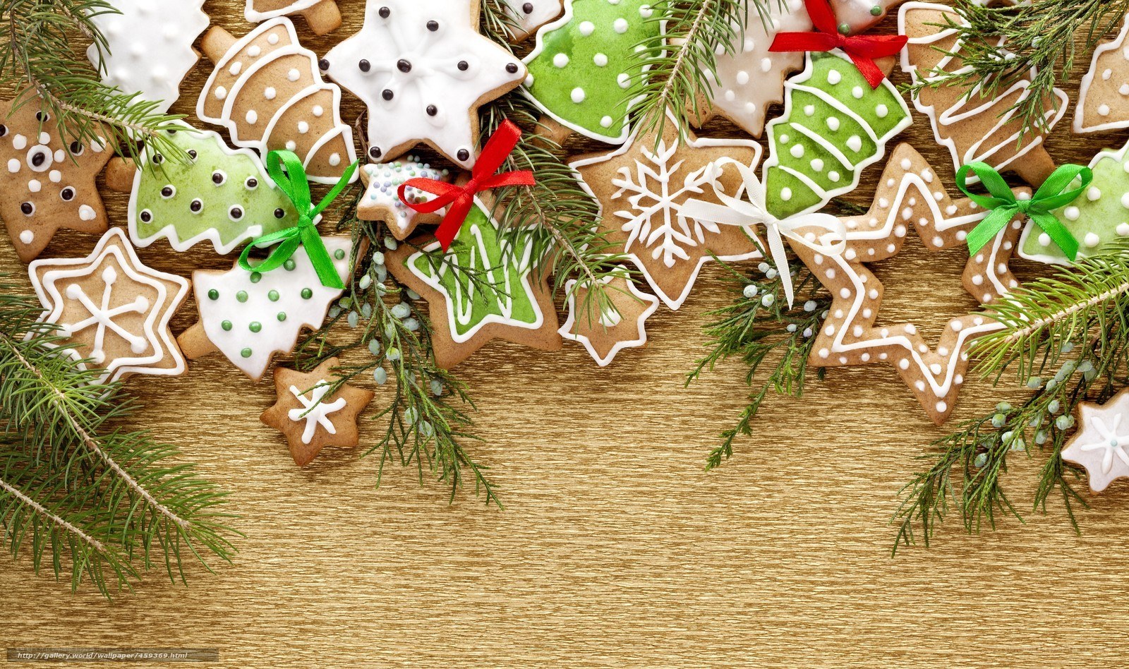 Christmas cookies and pine branches