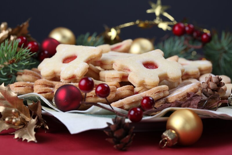 Christmas Cookies on Plate — Red, Festive