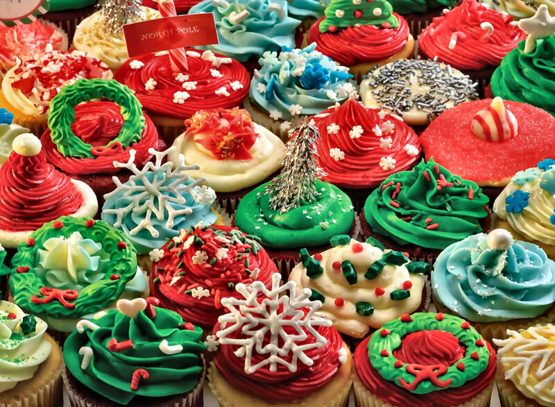Christmas Cupcakes — Red, Festive, Winter, Photograph, Wreaths