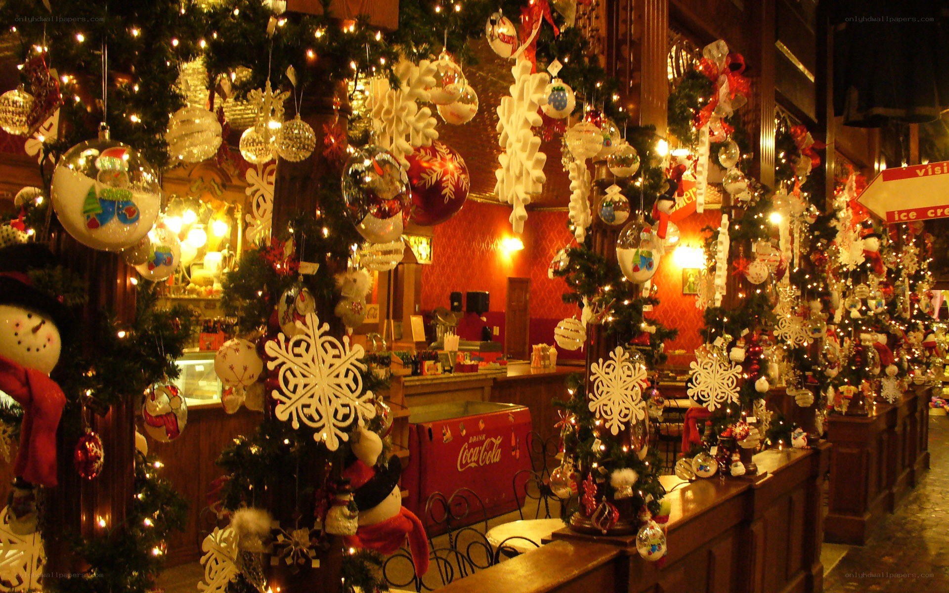 Christmas-decorated cafe interior