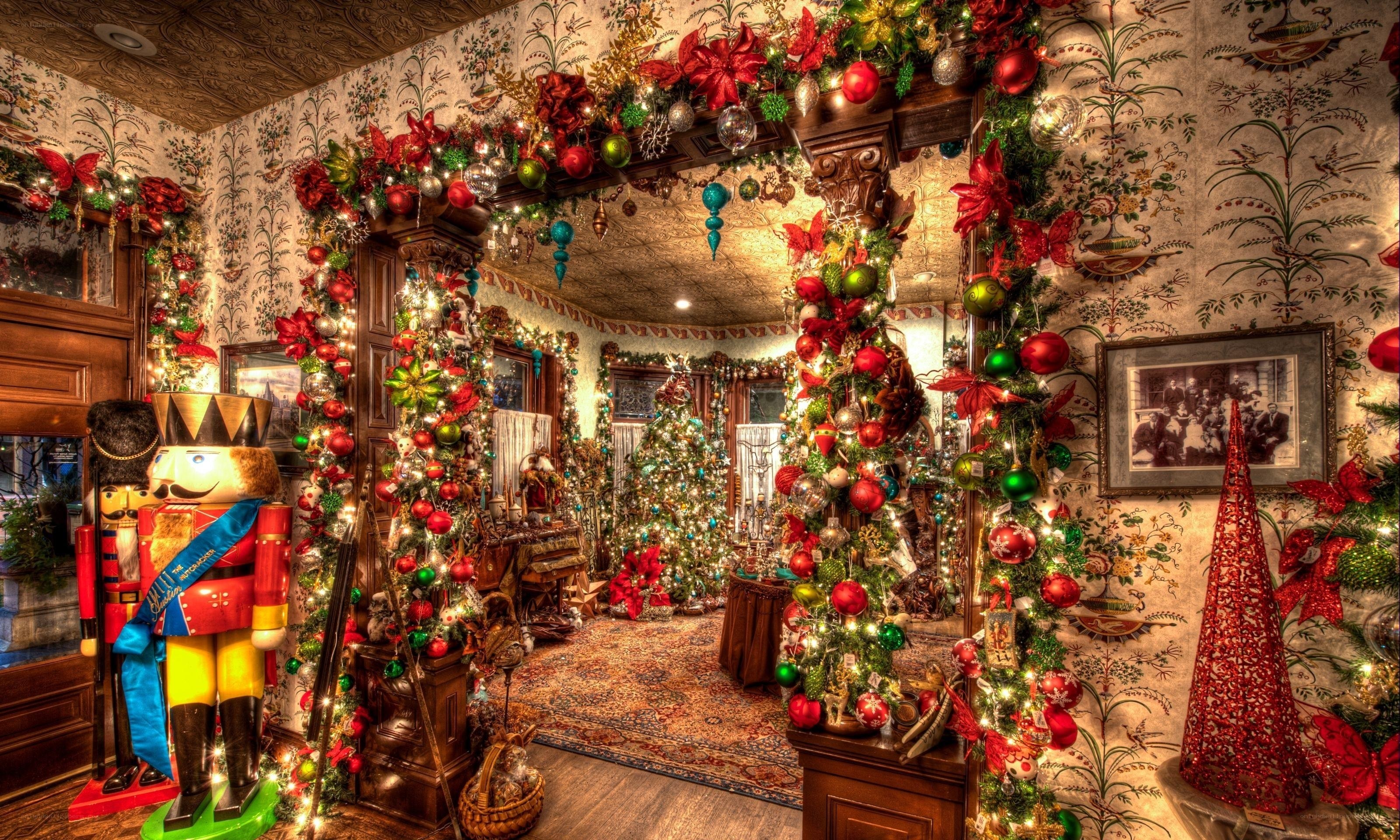 Christmas-decorated hallway