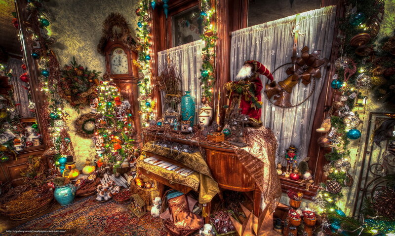 Christmas-decorated living room