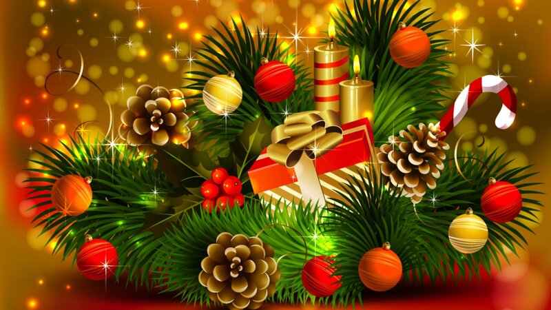 Christmas Decoration Arrangement — Green, Festive, Winter, Digital Art
