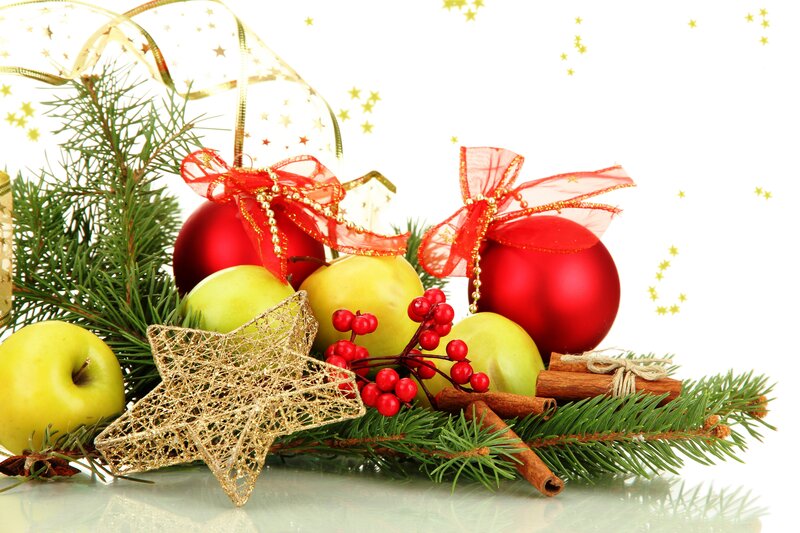 Christmas Decoration Arrangement — Red, Festive, Winter, Photograph, Apples