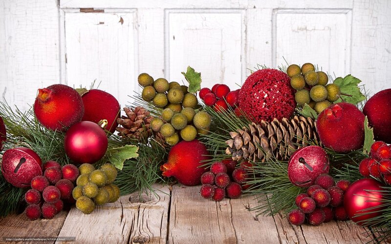 Christmas Decoration Arrangement — Red, Festive, Winter, Photograph, Pine Cones