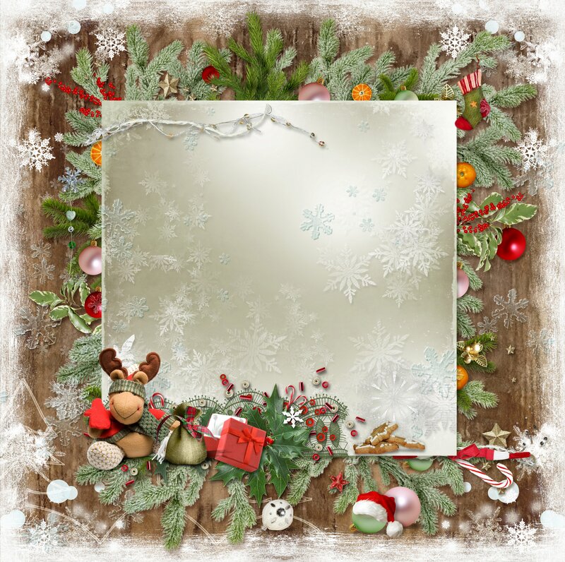 Christmas Decoration Frame — Green, Festive, Winter, Digital Art, Reindeer Toy