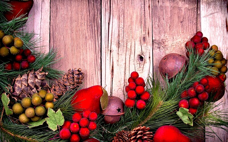 Christmas Decoration on Wood — Red