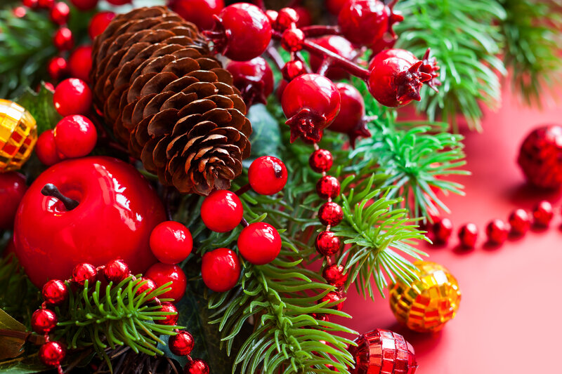 Christmas Decoration — Red, Festive, Winter, Photograph, Pine Cone