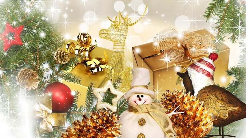 Christmas Decorations — Gold, Festive, Winter, Digital Art