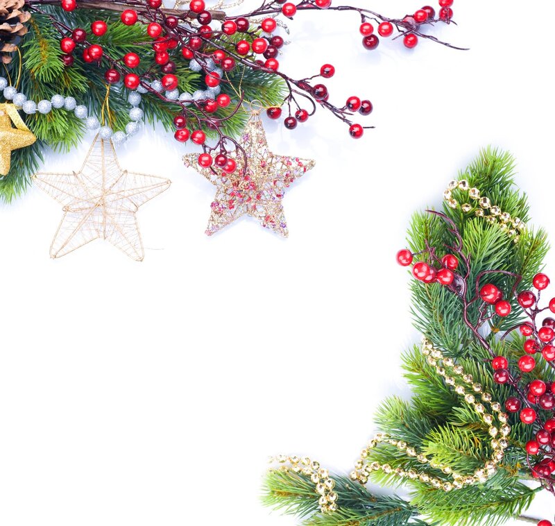 Christmas Decorations — Green, Festive, Winter, Photograph, Pine Branches, Berries