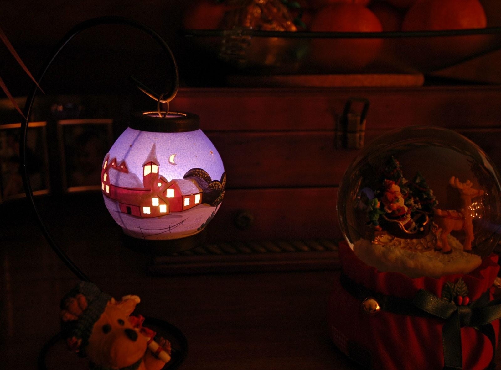 Christmas decorations in dim light