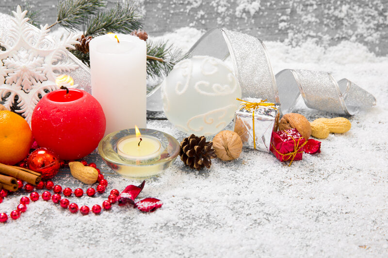 Christmas Decorations on Snow — White, Festive