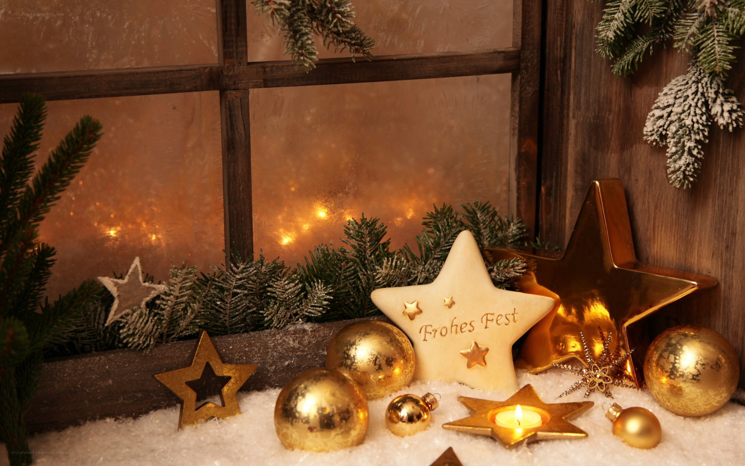 Christmas decorations on snow
