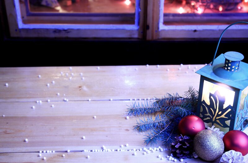 Christmas Decorations on Table — Blue, Festive