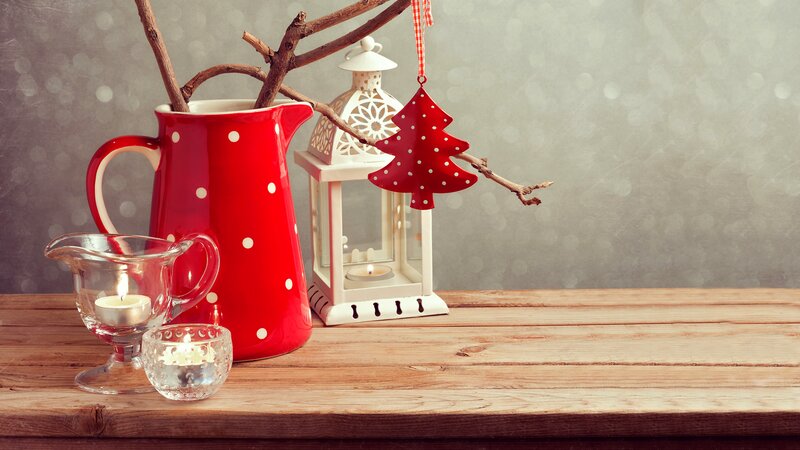 Christmas Decorations on Table — Red, Cozy