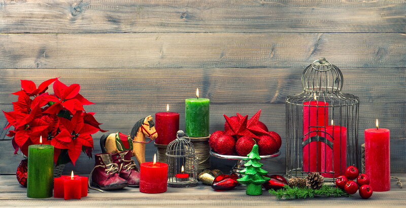 Christmas Decorations on Table — Red, Festive