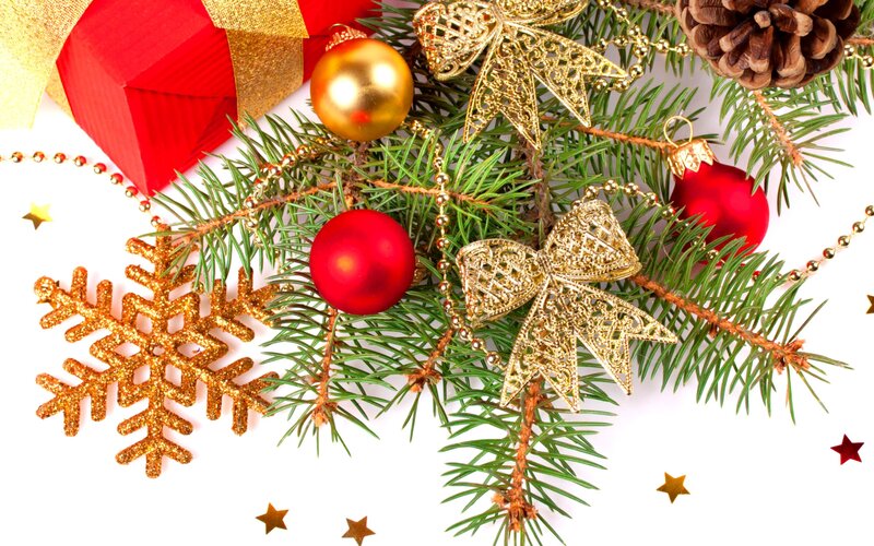 Christmas decorations on white