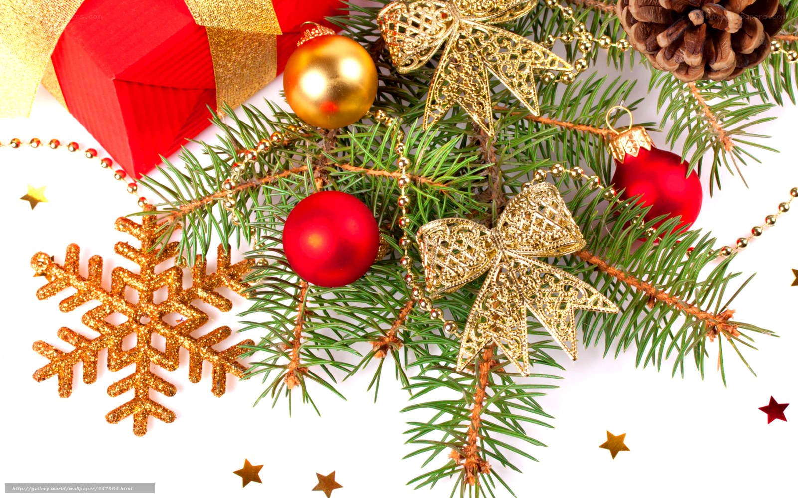 Christmas decorations on white